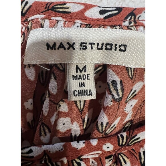 Max Studio Ruched Sleeve Floral Blouse Top Lightweight Size Medium - Picture 6 of 6